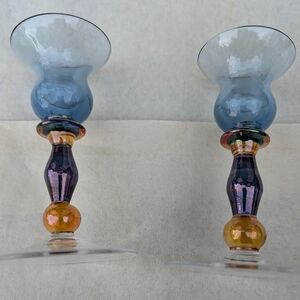 MIKASA KENSINGTON COLORED CANDLESTICKS 5"X2" BLUE/ PURPLE/AMBER NICE CONDITION